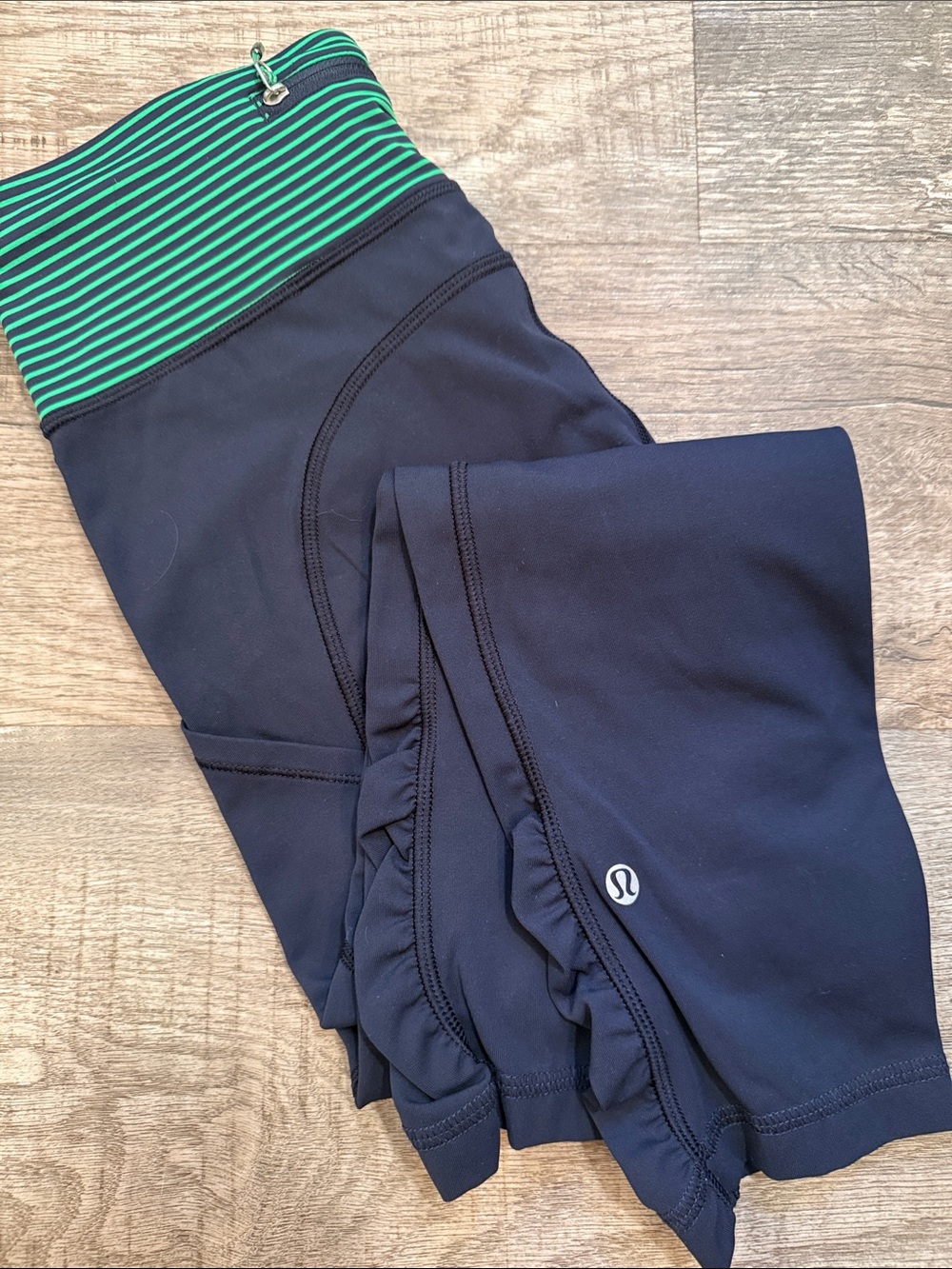 lululemon athletica Navy Leggings with Green Striped Waistband